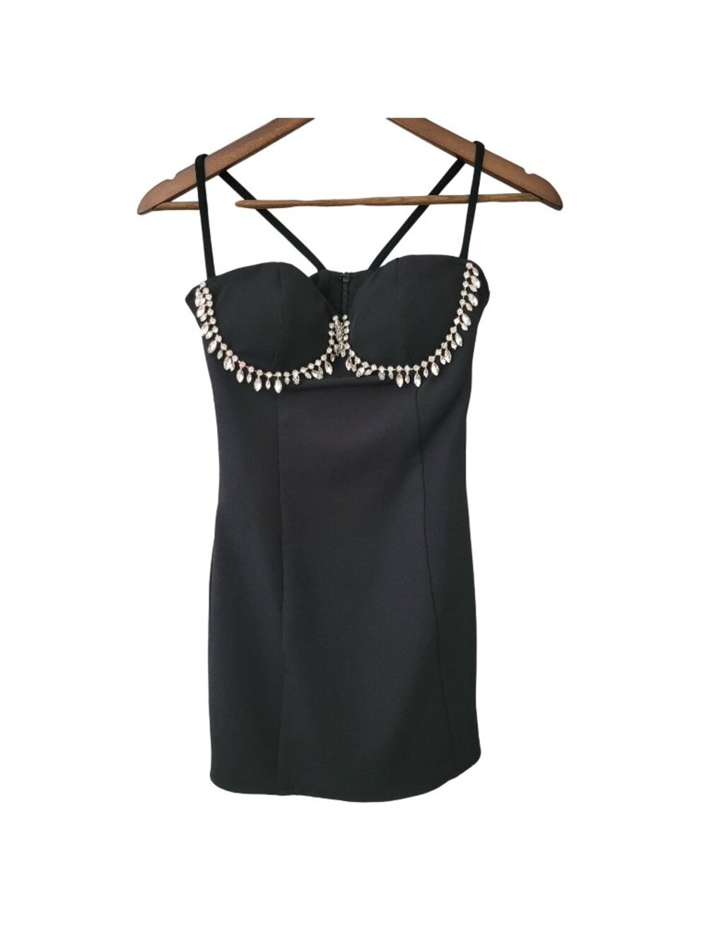 Etiquette Black Mini Dress Rhinestone Detailing Womens Size S LBD Party